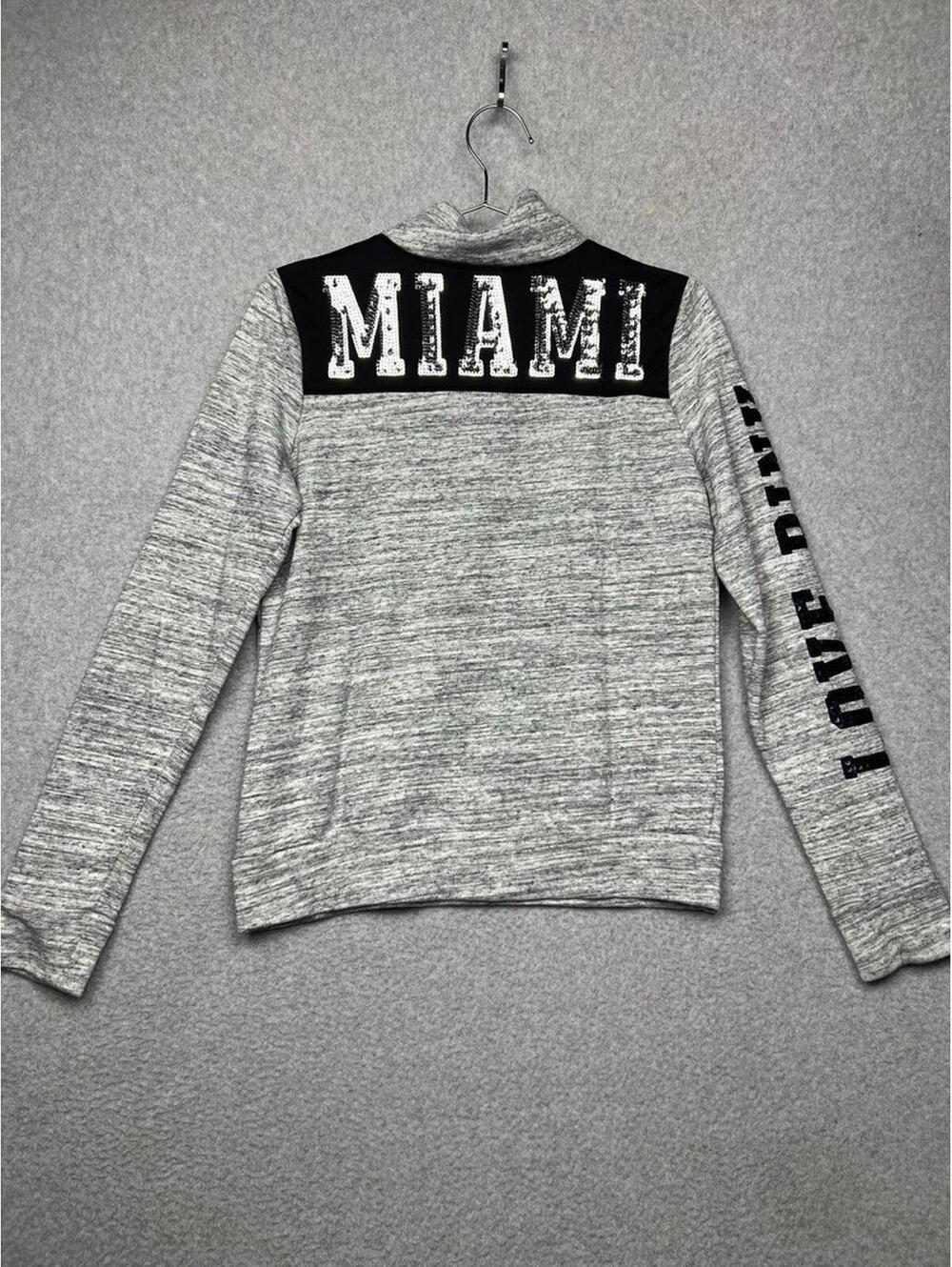 Y2K PINK Sequin Bling MIAMI Quarter Zip Pullover Sweatshirt XS Glam Prep Logo